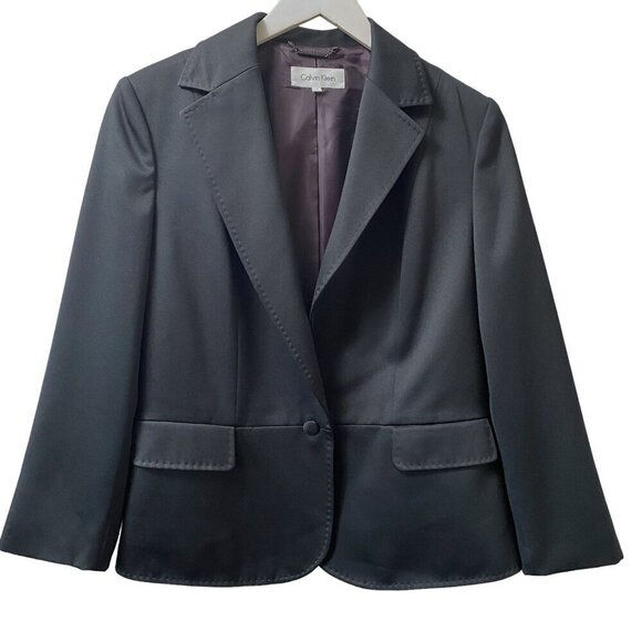 CALVIN KLEIN Black Satin Blazer Size 14 Evening Tux Jacket - Picture 1 of 9
